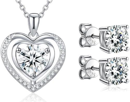 Diamond Heart Pendant & Moissanite Earrings Set