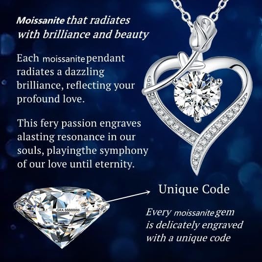 Moissanite Rose Heart Pendant Necklace for Women