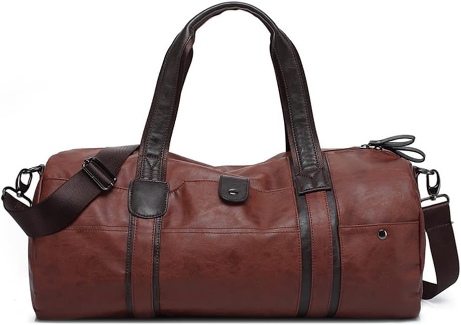 Men’s PU Leather Cylindrical Sports Gym & Travel Bag – Blue