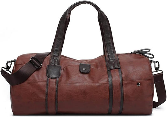 Men’s PU Leather Cylindrical Sports Gym & Travel Bag – Blue