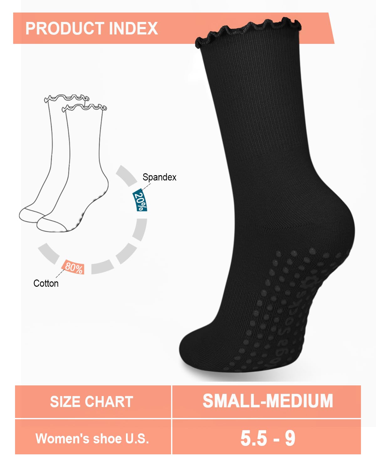 6 Pairs Women’s Non-Slip Pilates & Yoga Socks