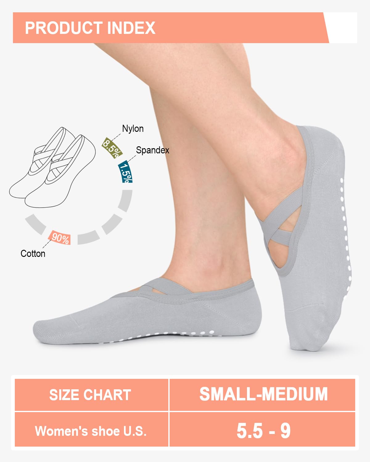 6 Pairs Women’s Non-Slip Pilates & Yoga Socks