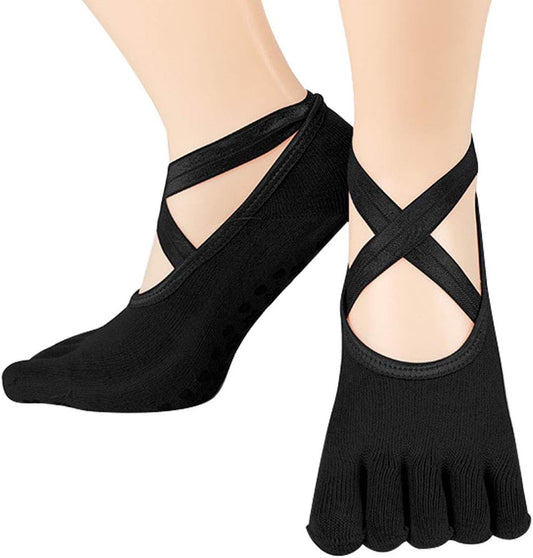 GEZICHTA Non-Slip Yoga Socks (Black, 1 Pair)