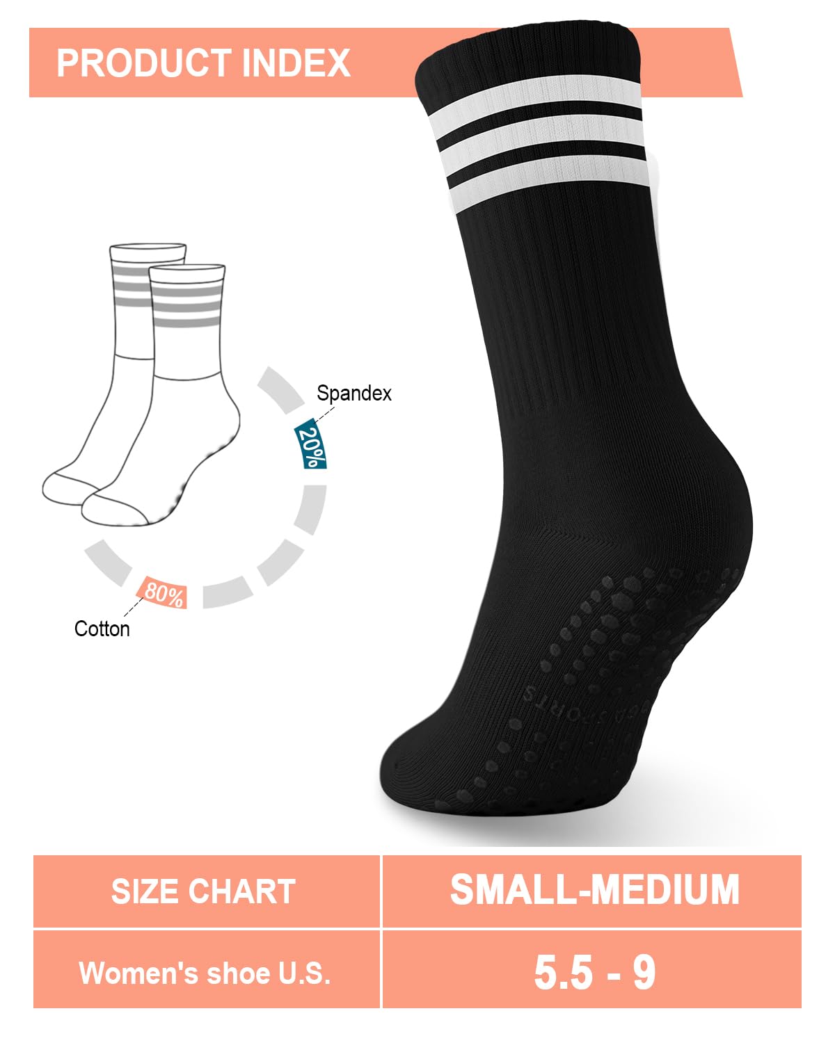 6 Pairs Women’s Non-Slip Pilates & Yoga Socks
