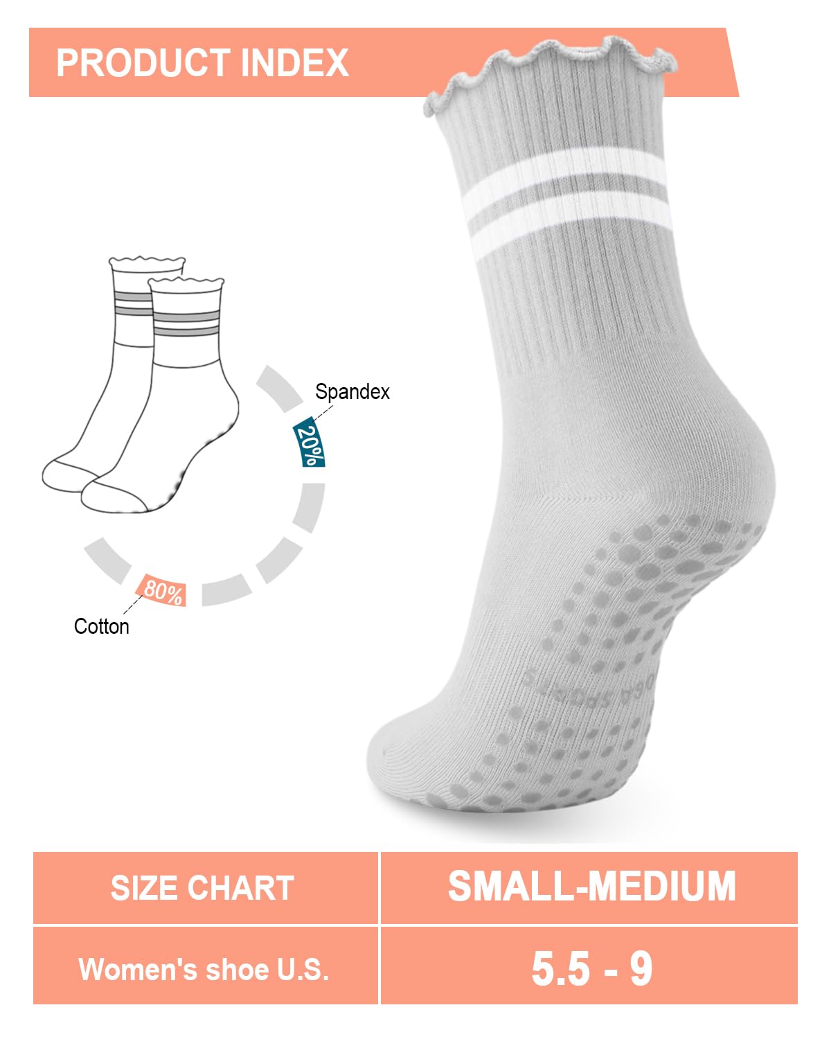 6 Pairs Women’s Non-Slip Pilates & Yoga Socks