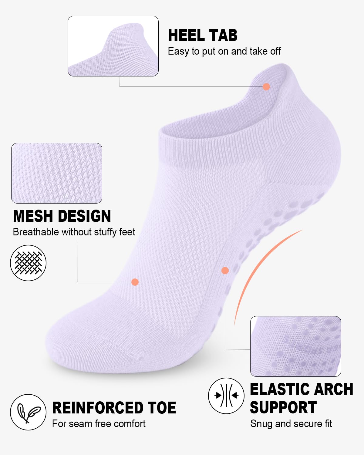 6 Pairs Women’s Non-Slip Pilates & Yoga Socks