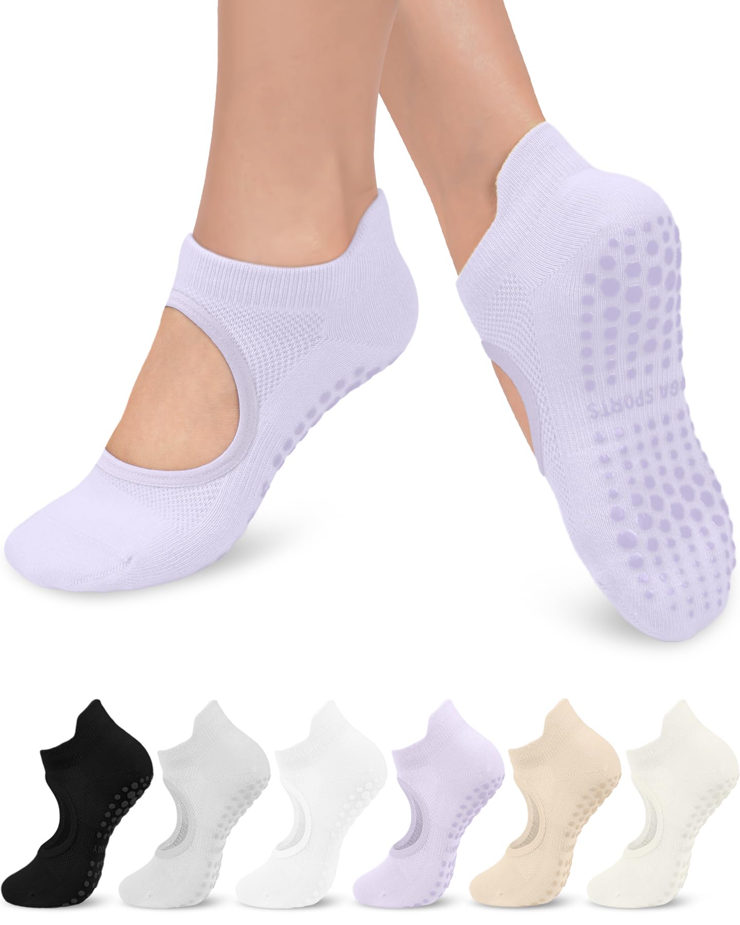6 Pairs Women’s Non-Slip Pilates & Yoga Socks