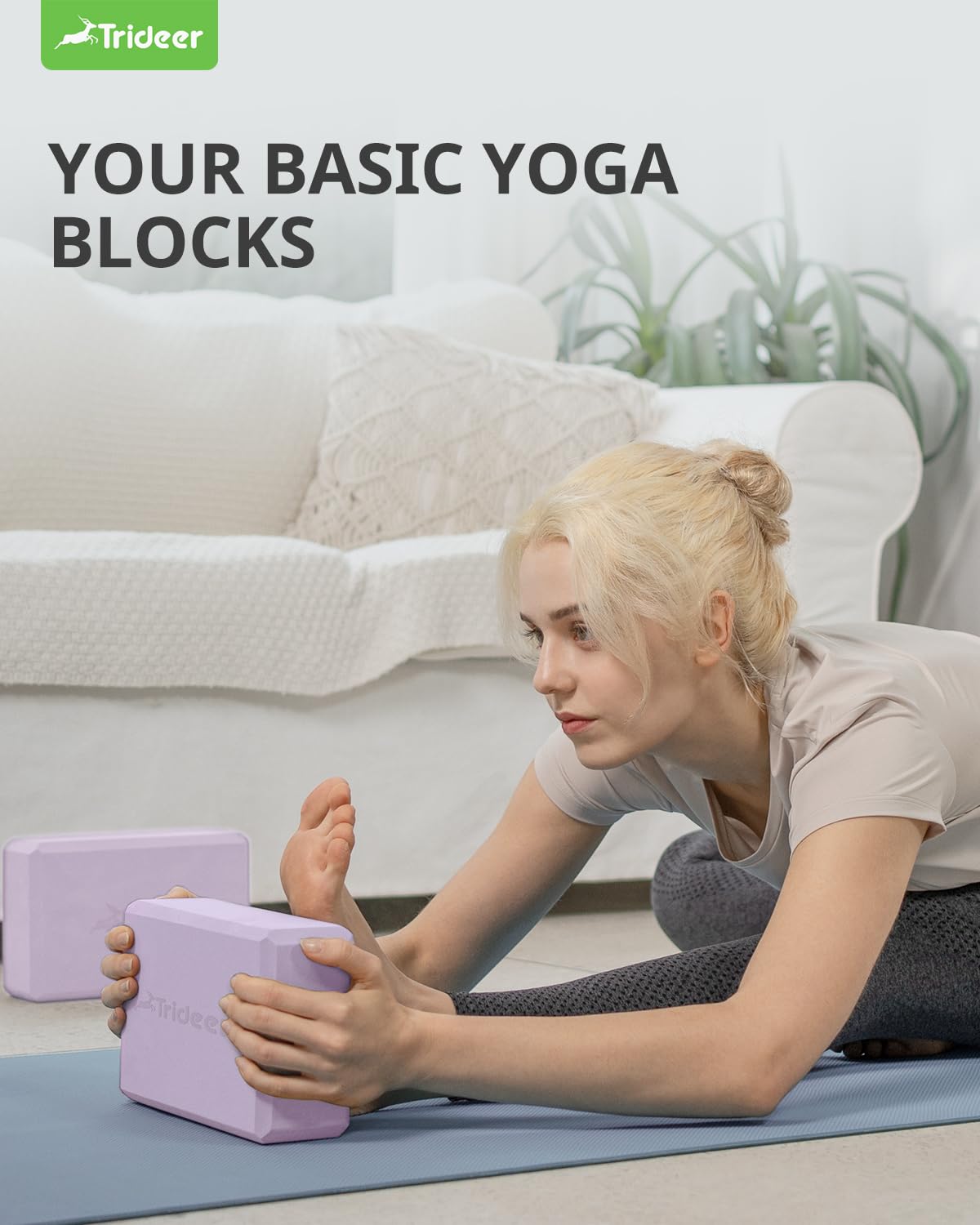 Trideer Yoga Blocks 2-Pack – Non-Slip Foam