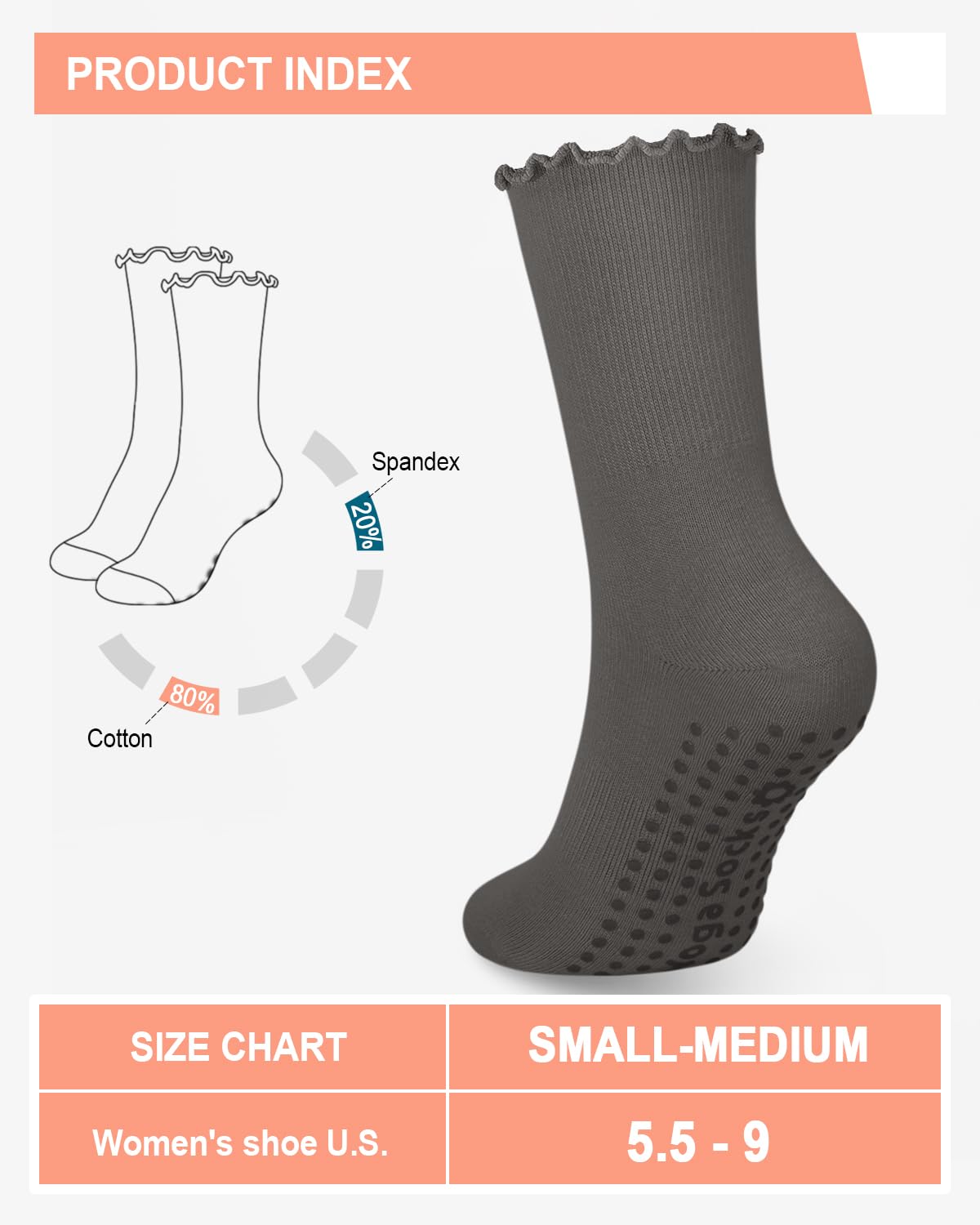 6 Pairs Women’s Non-Slip Pilates & Yoga Socks