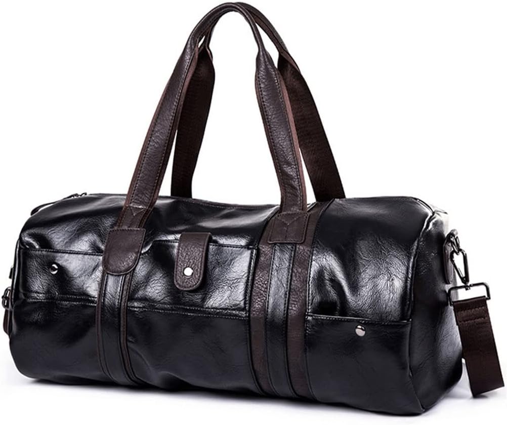 Men’s PU Leather Cylindrical Sports Gym & Travel Bag – Blue