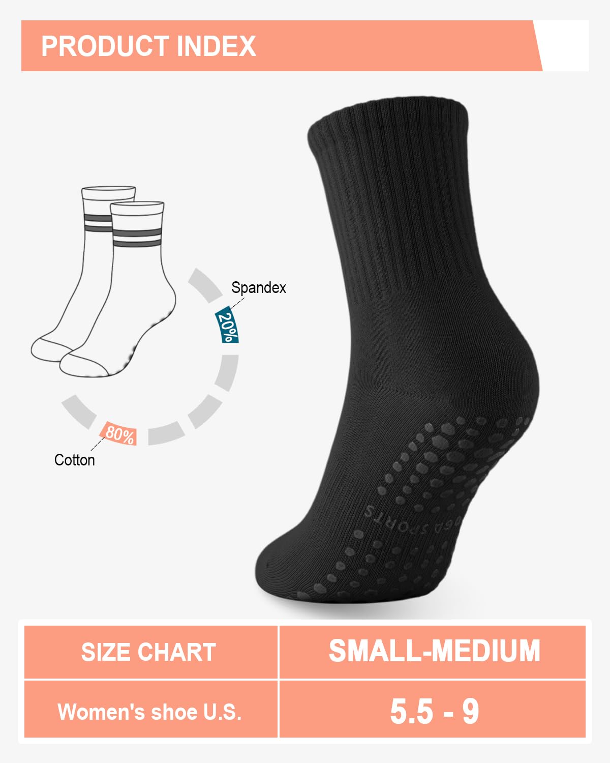 6 Pairs Women’s Non-Slip Pilates & Yoga Socks