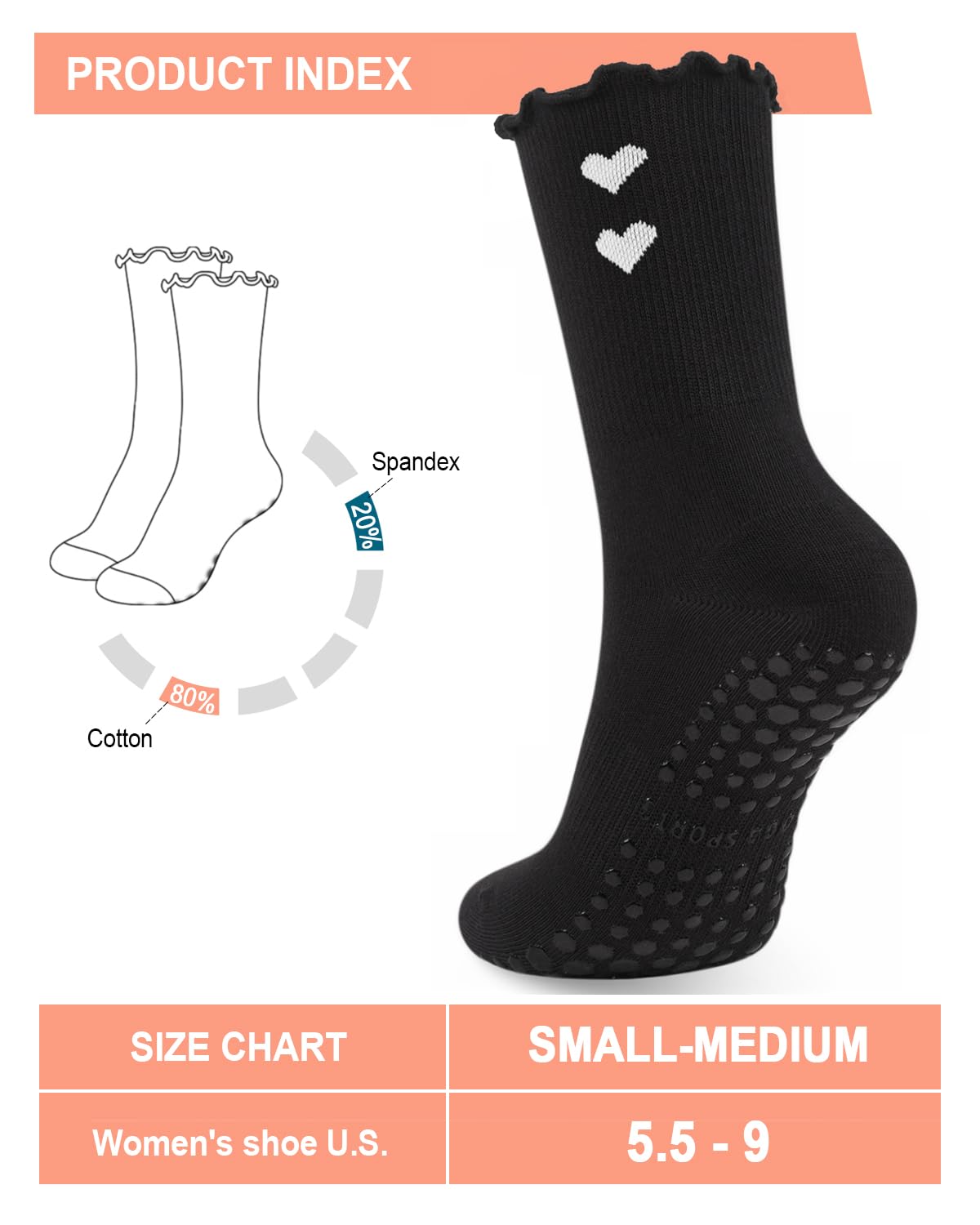 6 Pairs Women’s Non-Slip Pilates & Yoga Socks