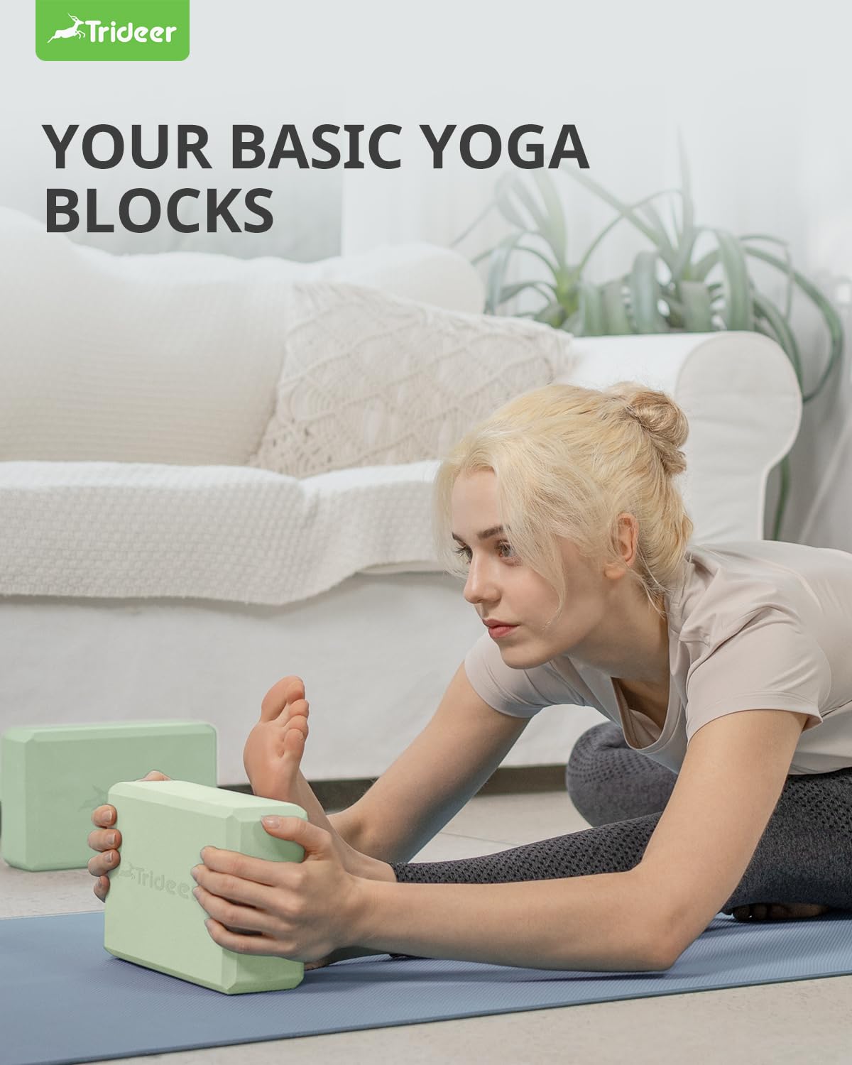 Trideer Yoga Blocks 2-Pack – Non-Slip Foam