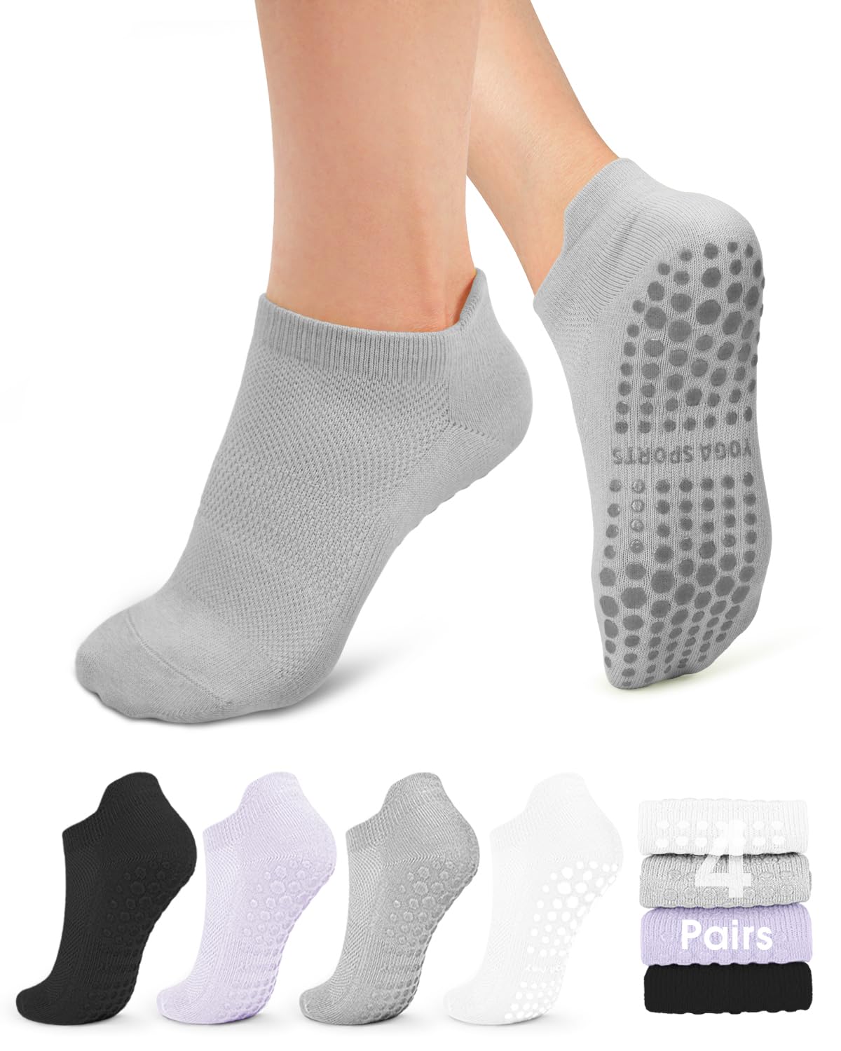 YeuG Non-Slip Pilates Socks for Women (4/6 Pairs)