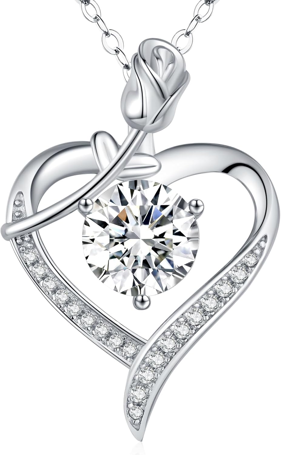Moissanite Rose Heart Pendant Necklace for Women