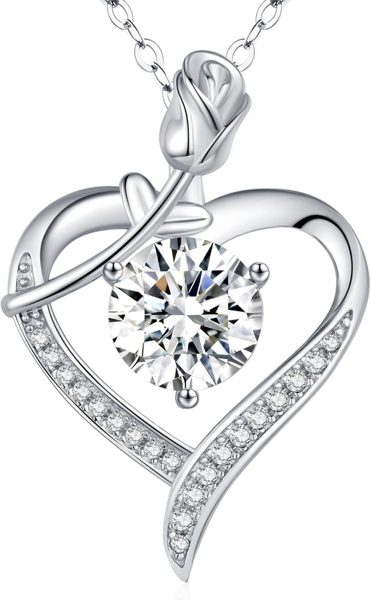 Moissanite Rose Heart Pendant Necklace for Women
