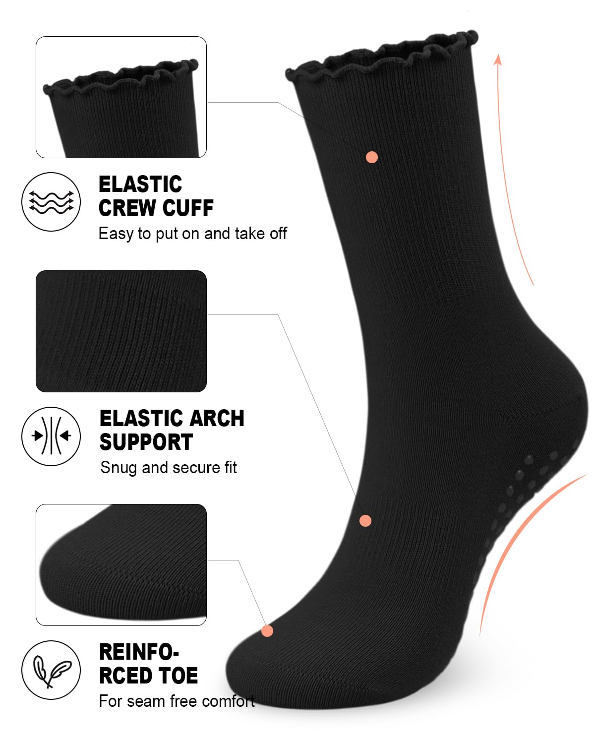 6 Pairs Women’s Non-Slip Pilates & Yoga Socks