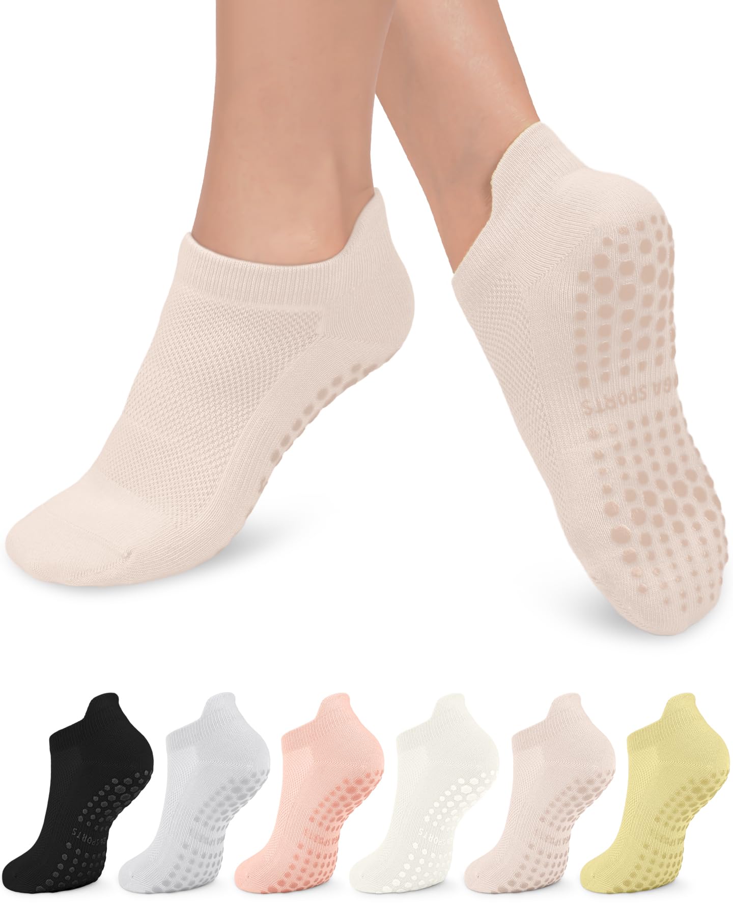6 Pairs Women’s Non-Slip Pilates & Yoga Socks