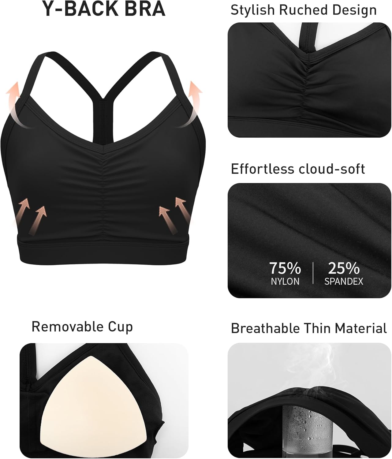 RUNNING GIRL Ruched V-Neck Sports Bra