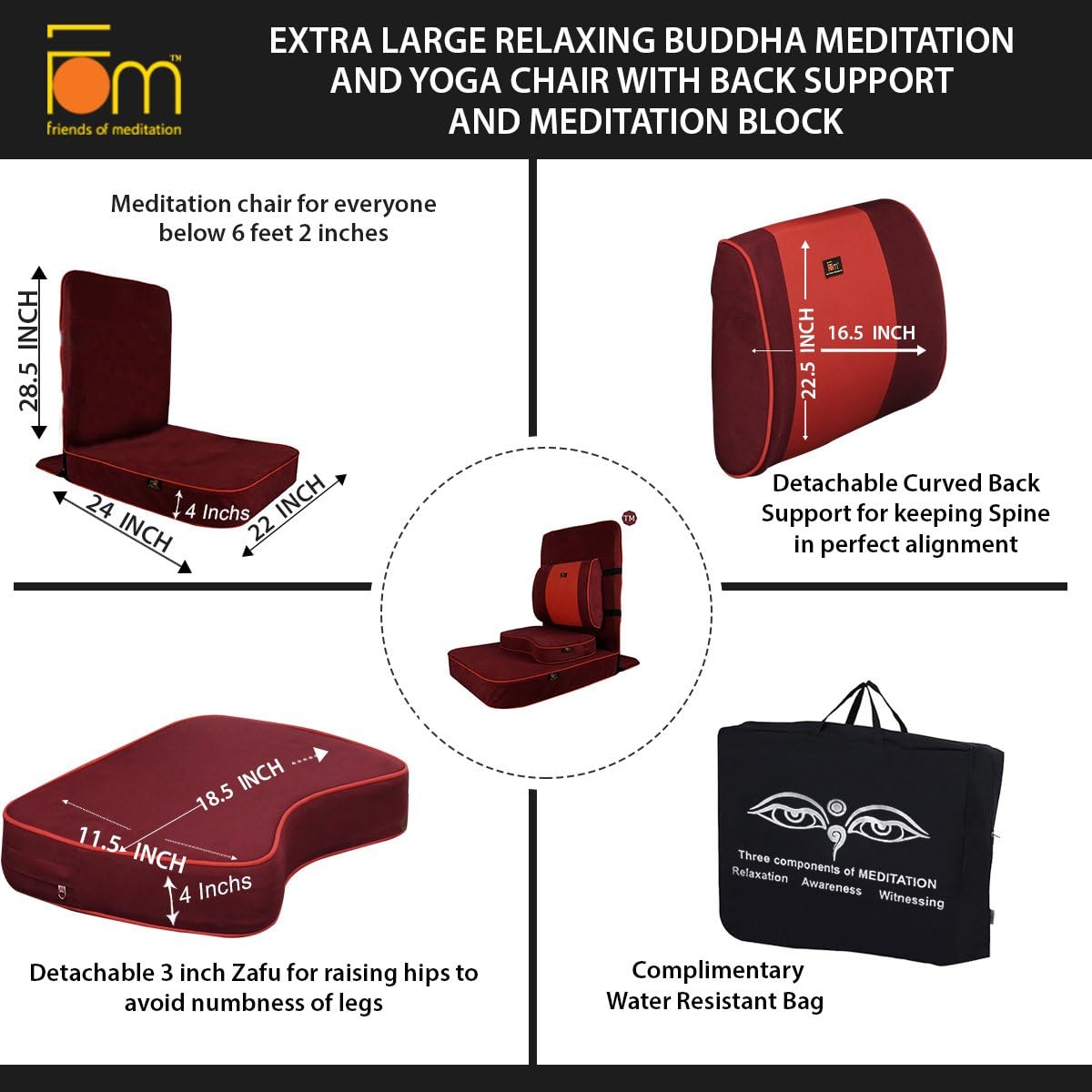 Extra Large Meditation Chair, Maroon (4-Pack)