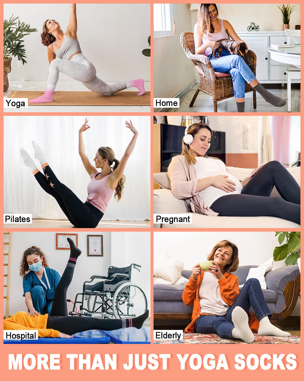 6 Pairs Women’s Non-Slip Pilates & Yoga Socks