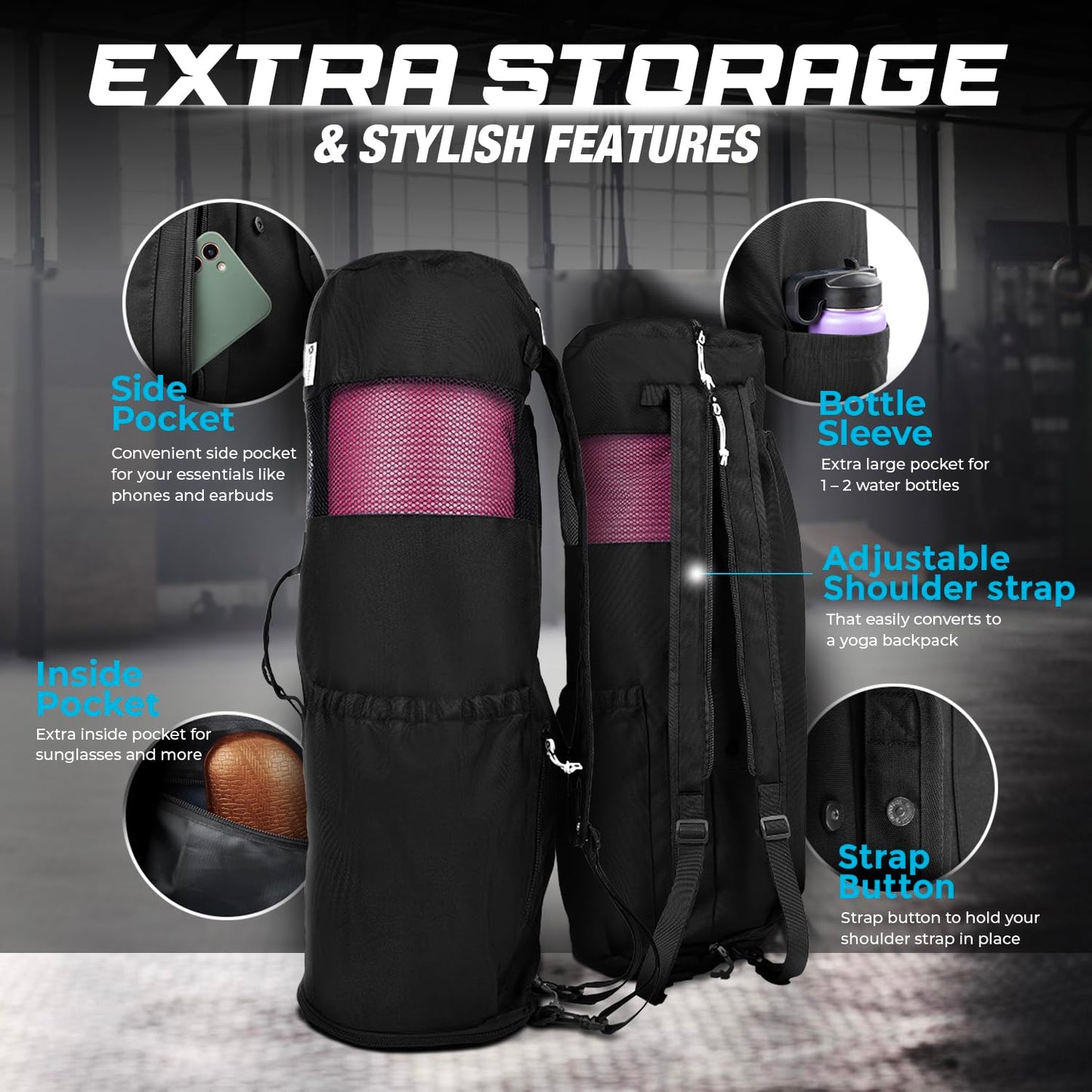 MAGNILAY Yoga Mat Bag with Adjustable Strap & Pockets