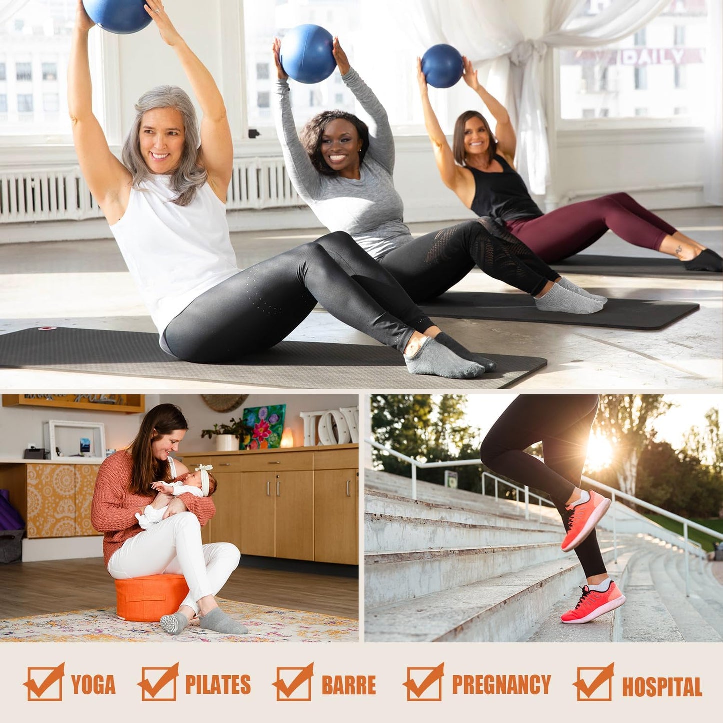 YeuG Non-Slip Pilates Socks for Women (4/6 Pairs)