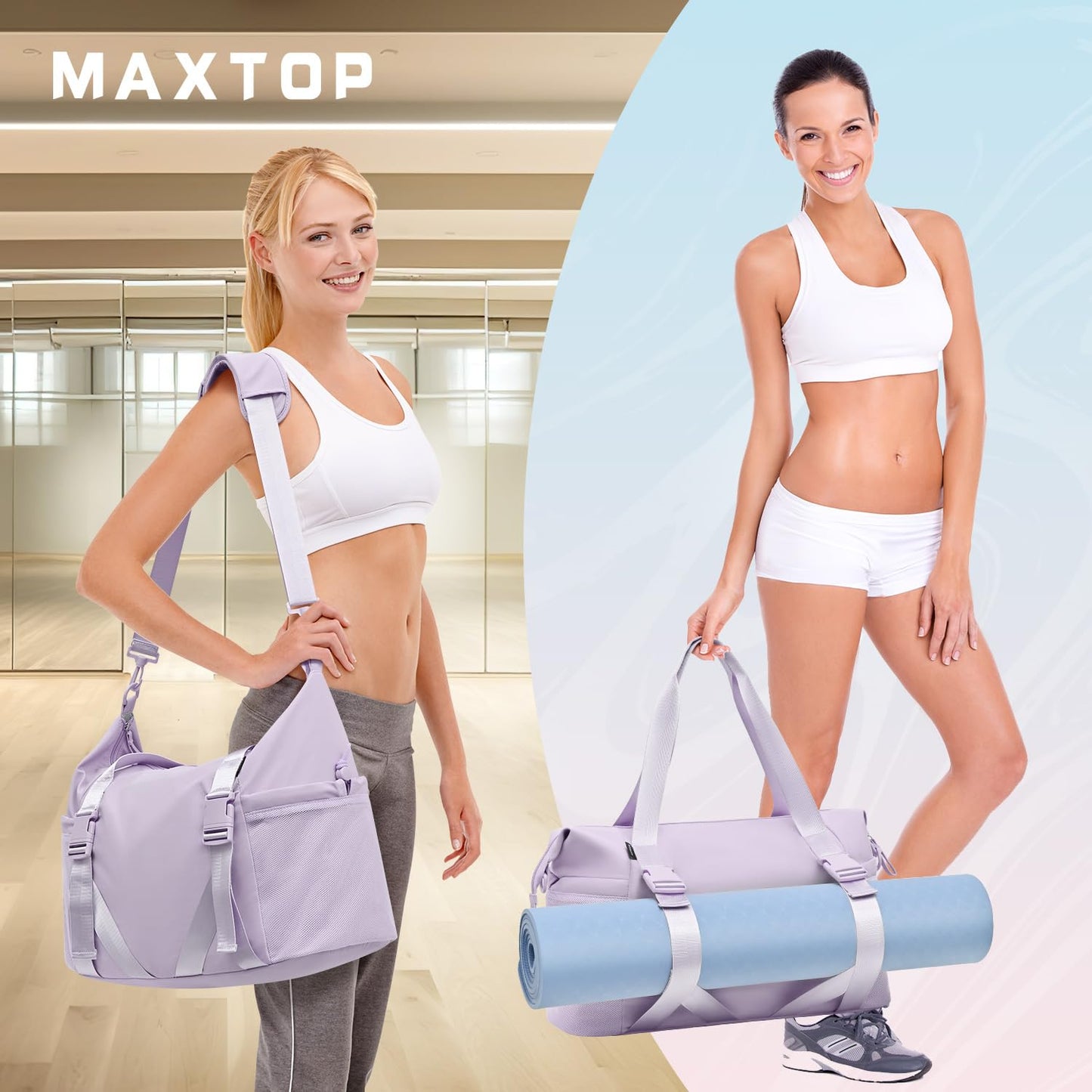 MAXTOP Women’s Gym & Yoga Duffle Bag with Shoe Pouches