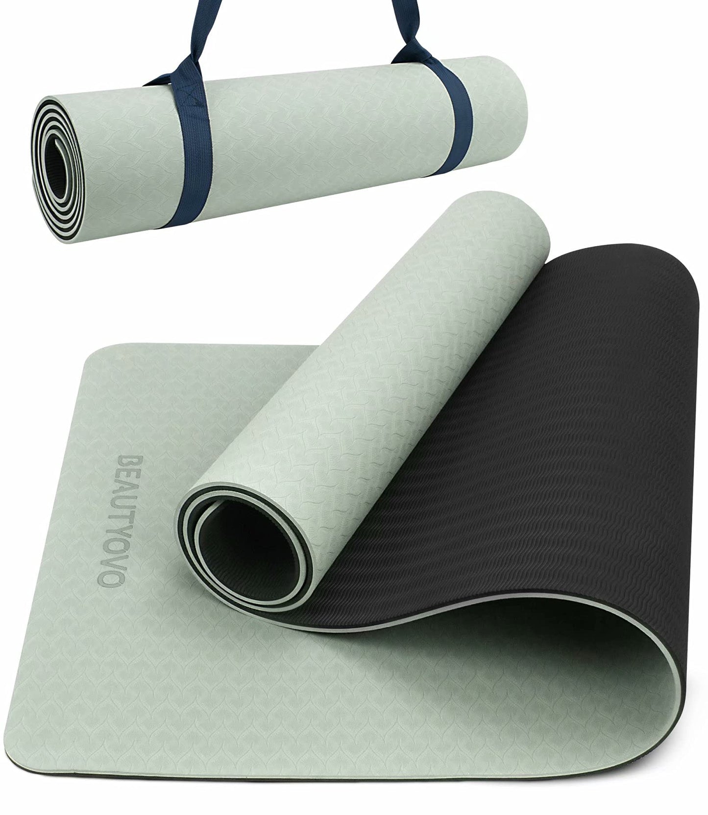 BEAUTYOVO 1/3" Thick Non-Slip Yoga Mat with Strap