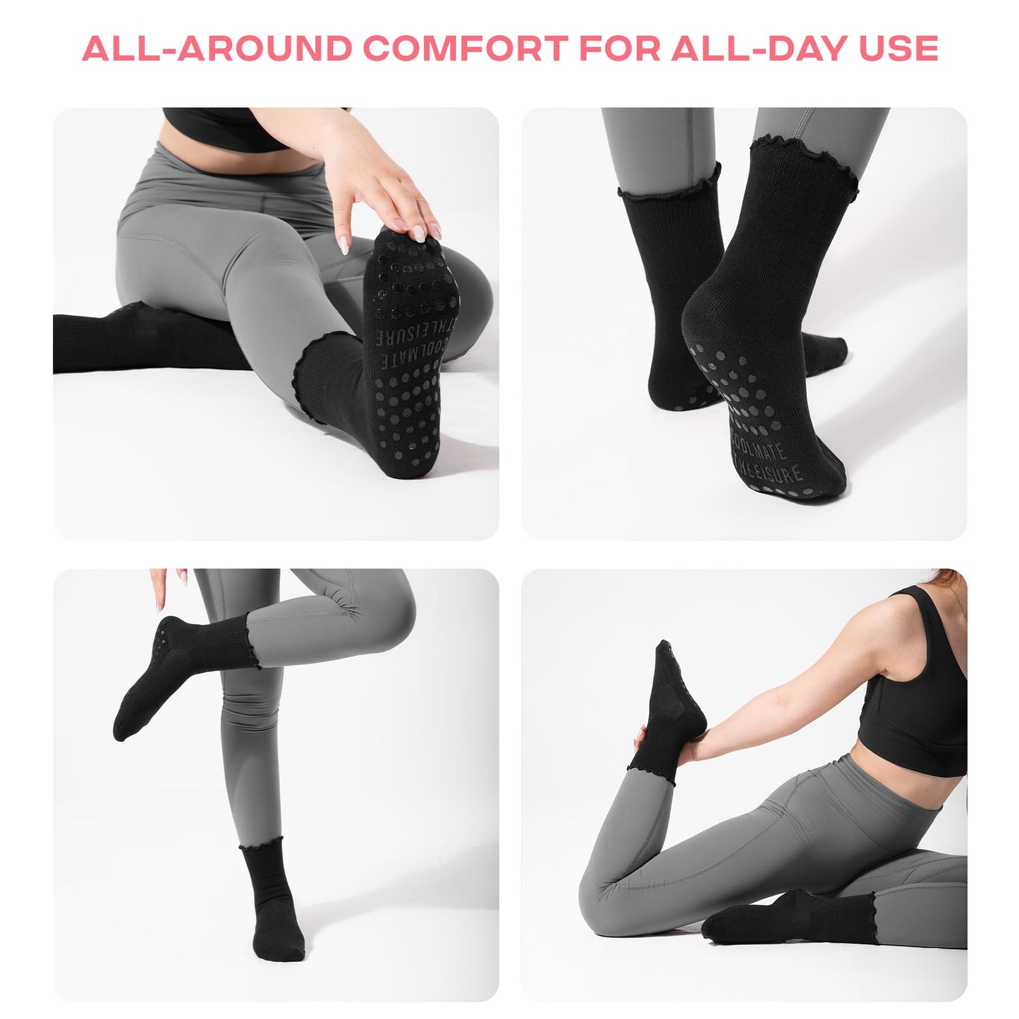 CoolMate Women’s Non-Slip Pilates Yoga Socks