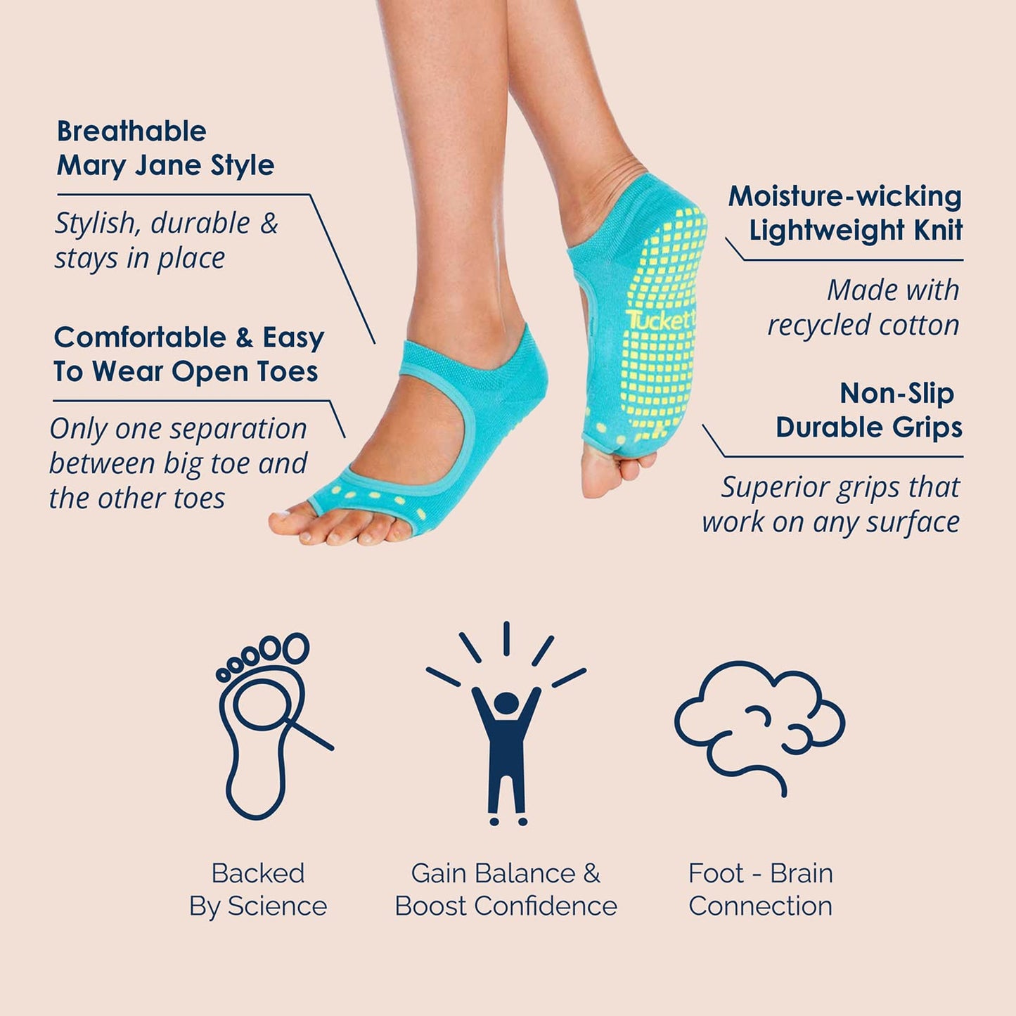 Tucketts Toeless Grip Pilates Socks for Women