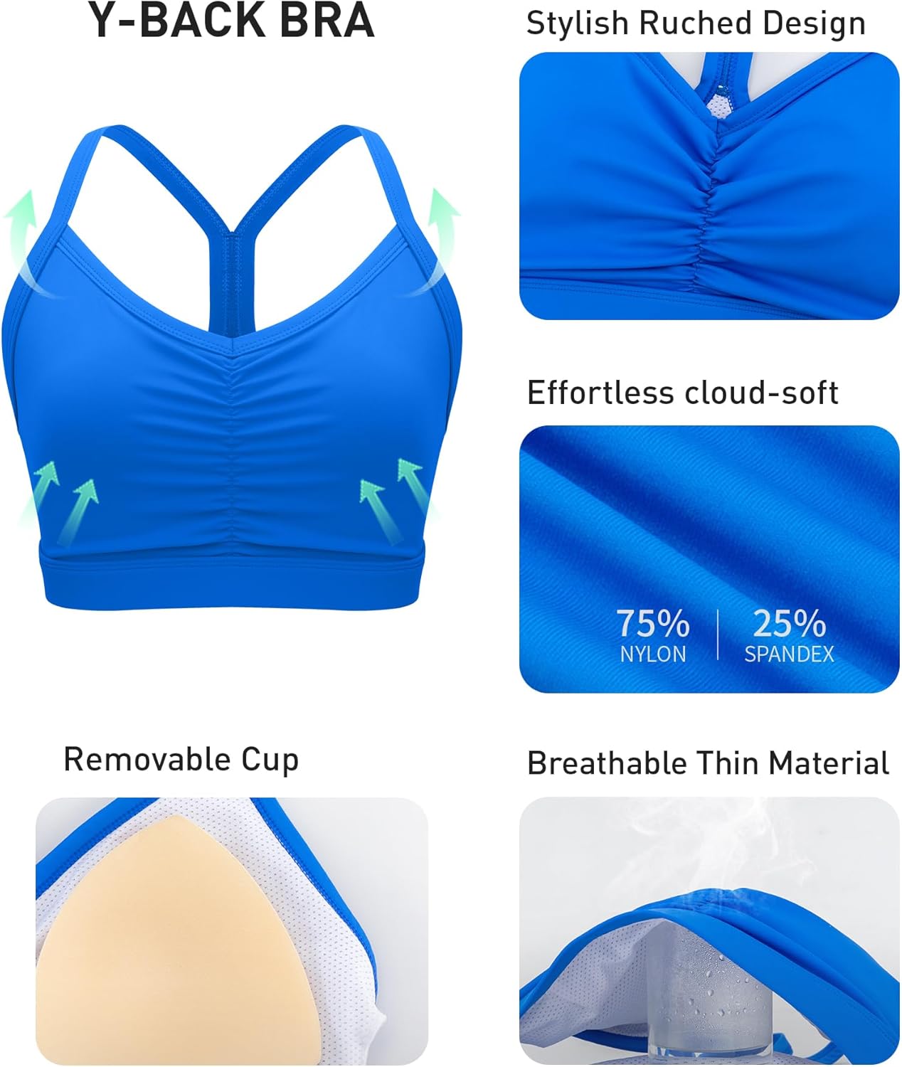 RUNNING GIRL Ruched V-Neck Sports Bra