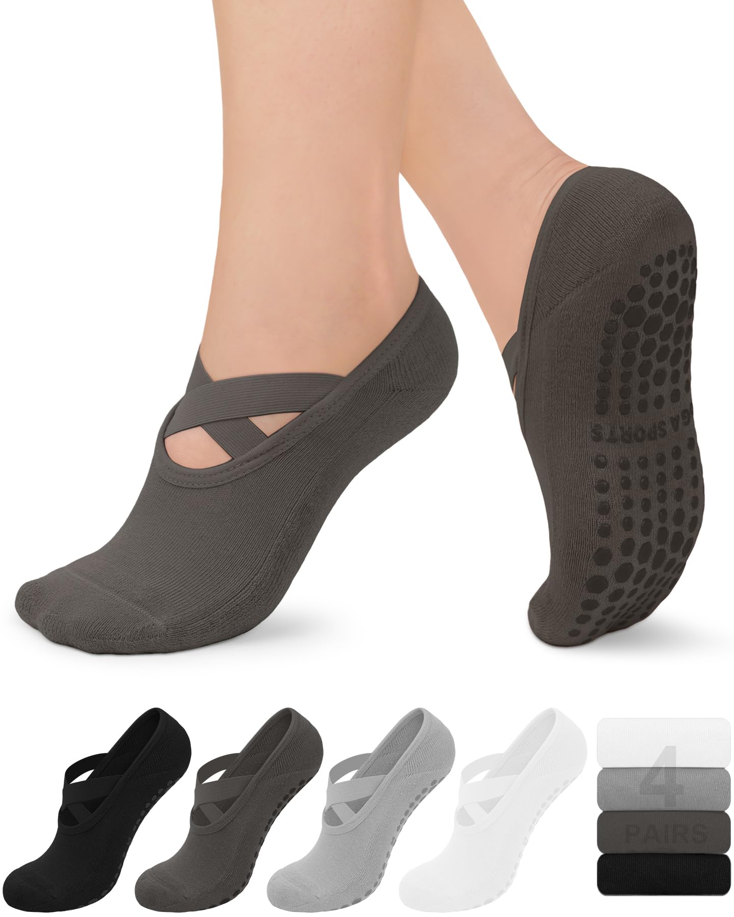 YeuG Non-Slip Pilates Socks for Women (4/6 Pairs)