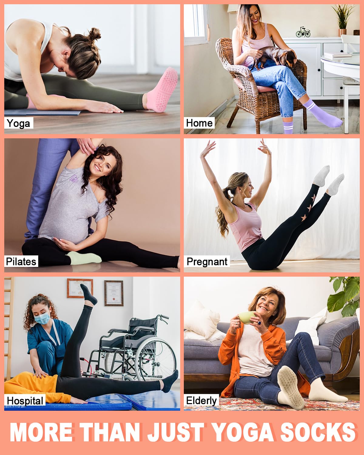 6 Pairs Women’s Non-Slip Pilates & Yoga Socks