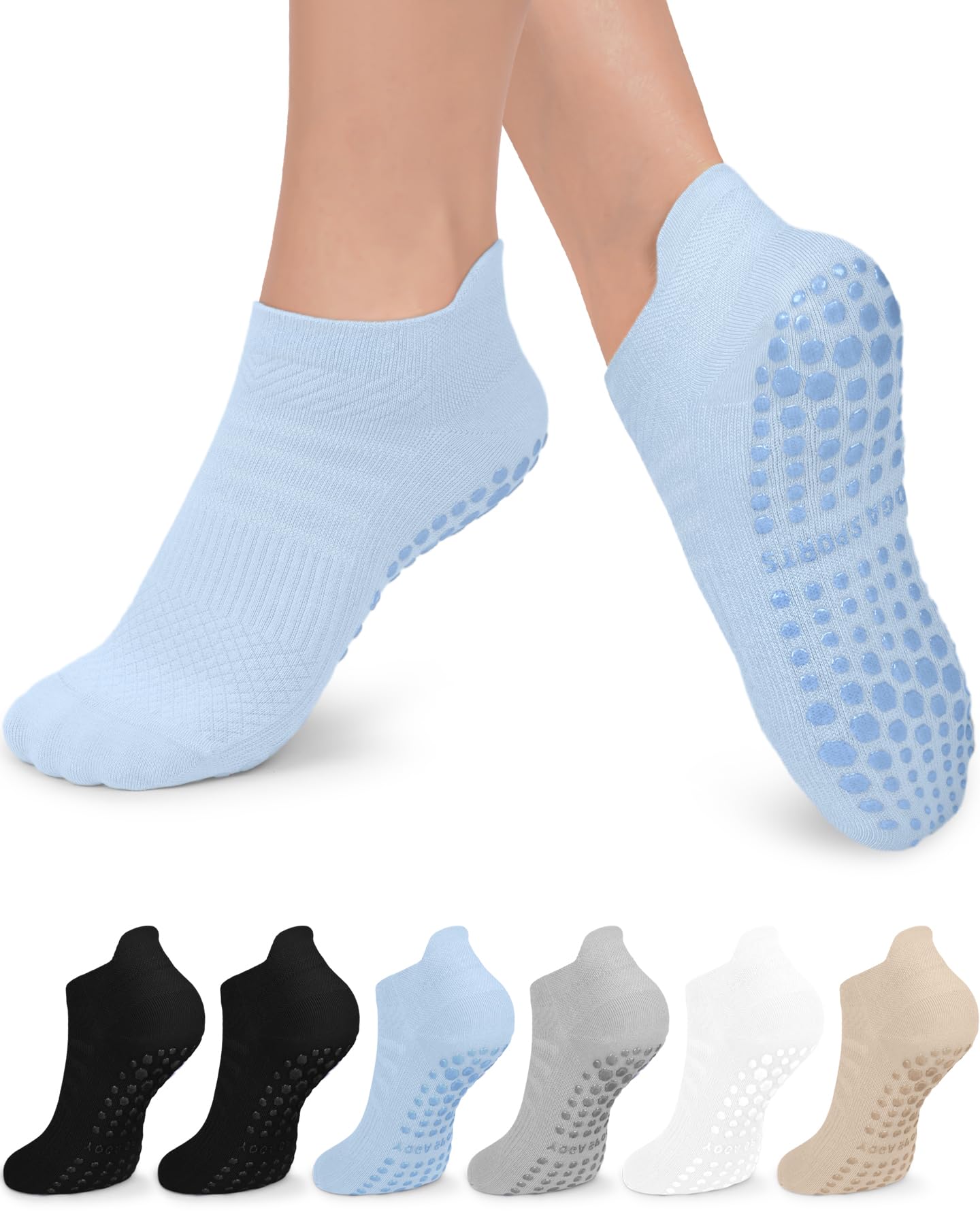 6 Pairs Women’s Non-Slip Pilates & Yoga Socks