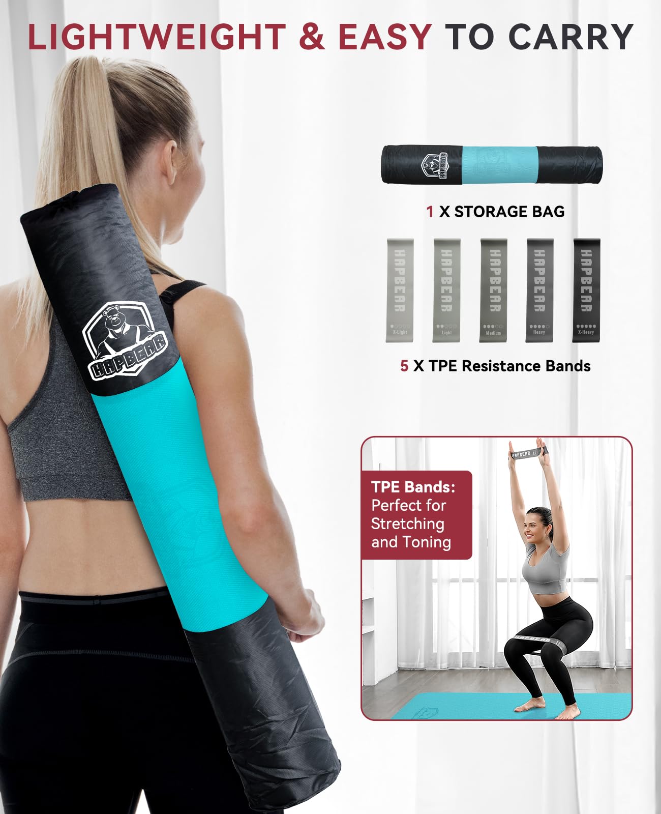 HAPBEAR Large Non-Slip Yoga Mat with Accessories