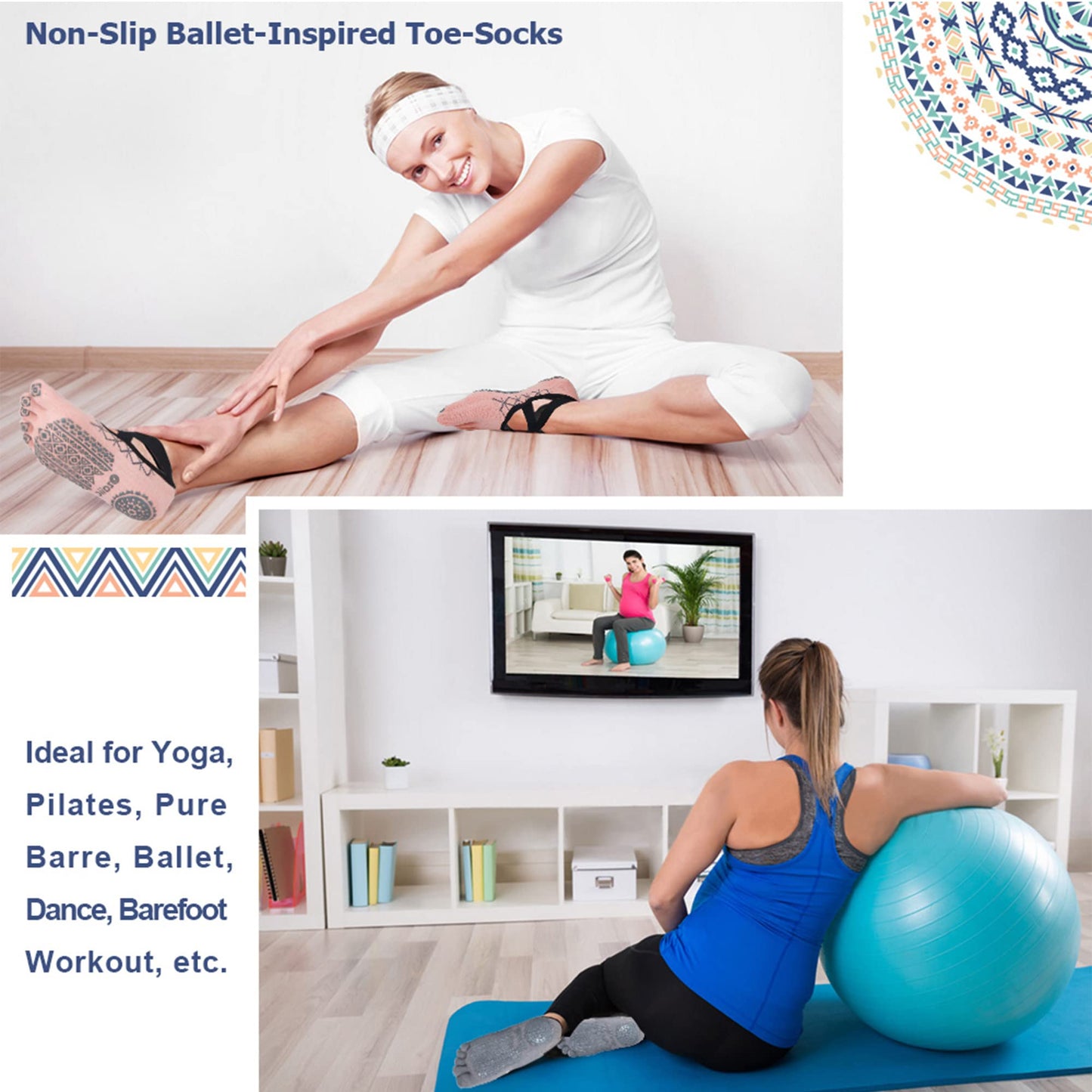 Ozaiic Women’s Non-Slip Yoga Socks with Grips