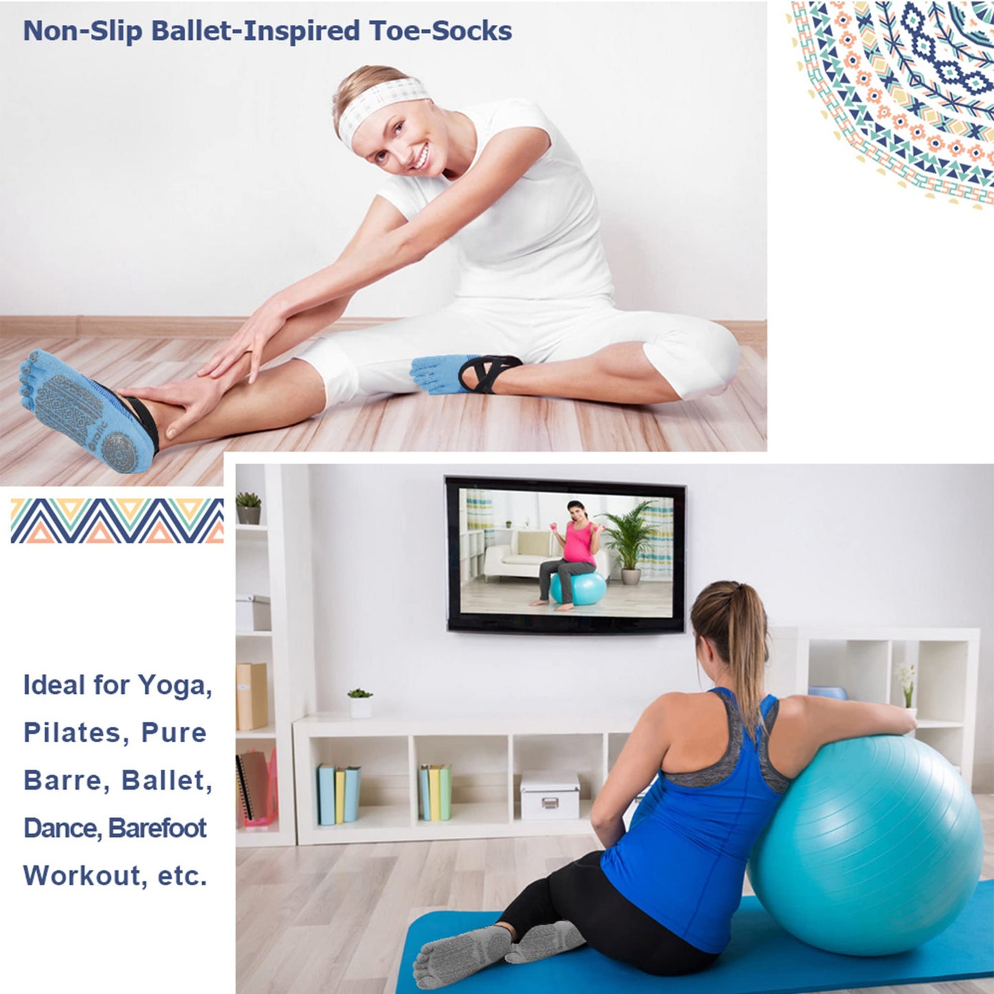 Ozaiic Women’s Non-Slip Yoga Socks with Grips