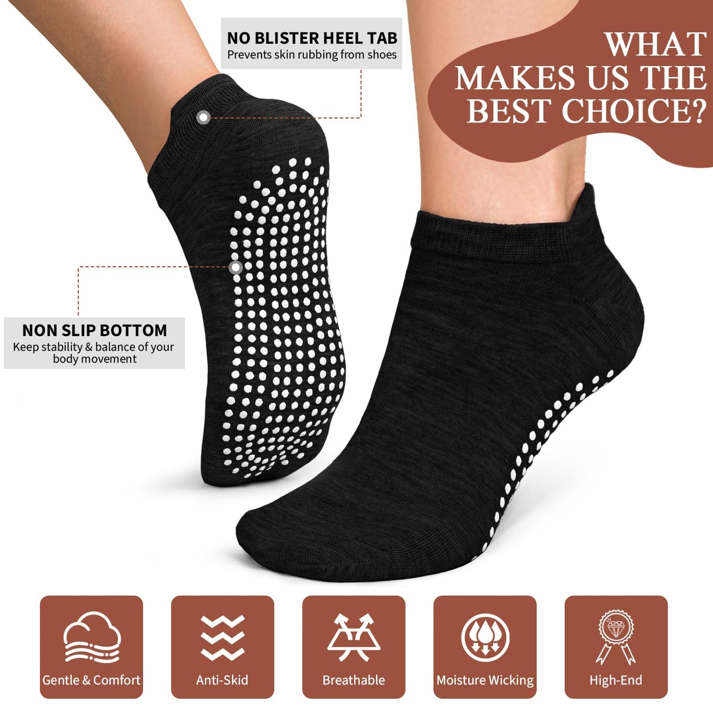 YeuG Non-Slip Pilates Socks for Women (4/6 Pairs)