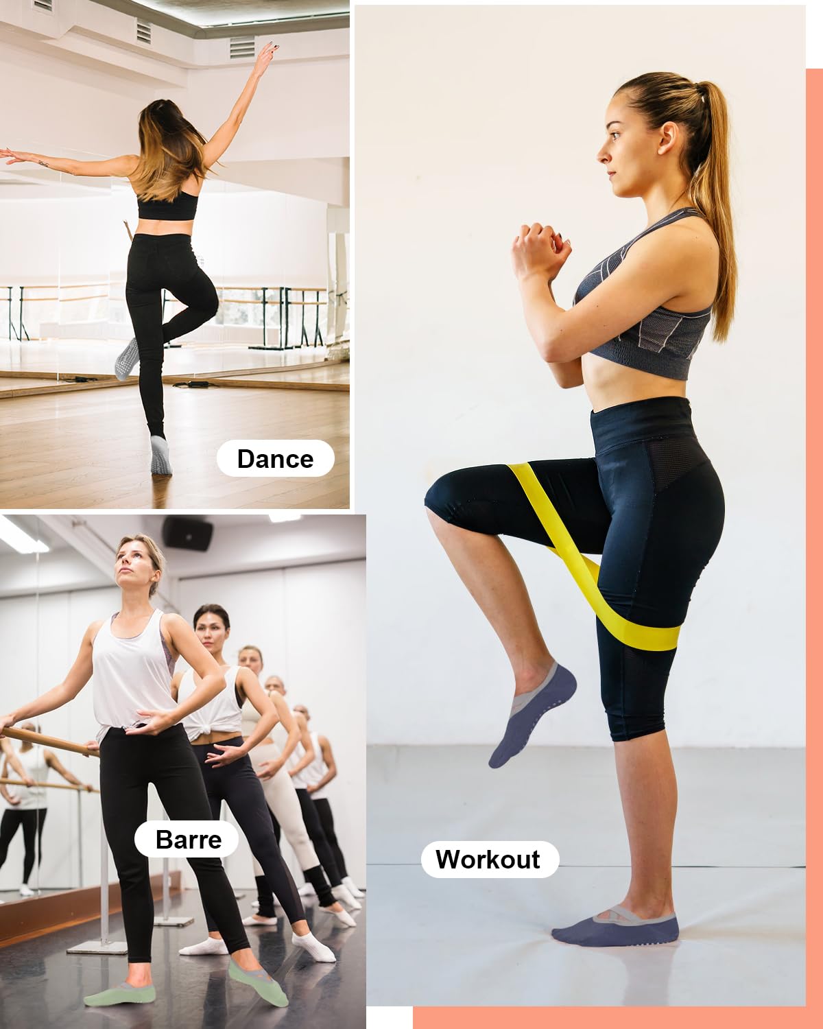 6 Pairs Women’s Non-Slip Pilates & Yoga Socks