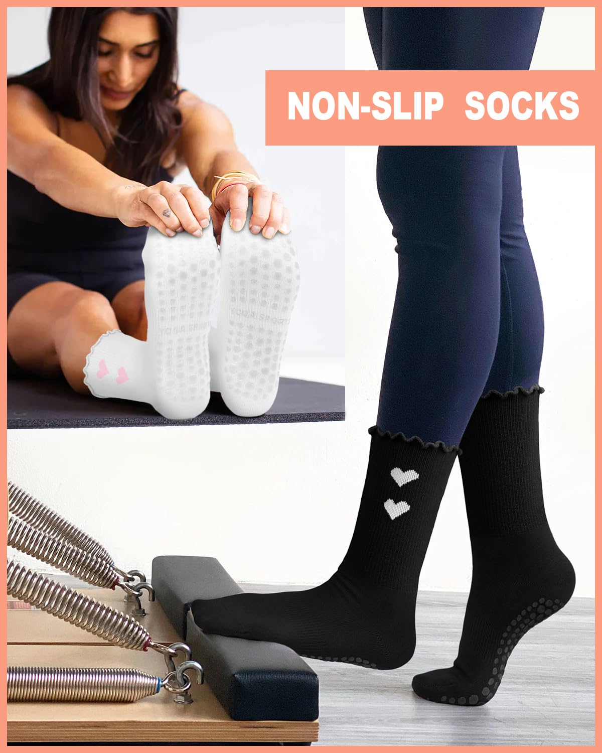 6 Pairs Women’s Non-Slip Pilates & Yoga Socks
