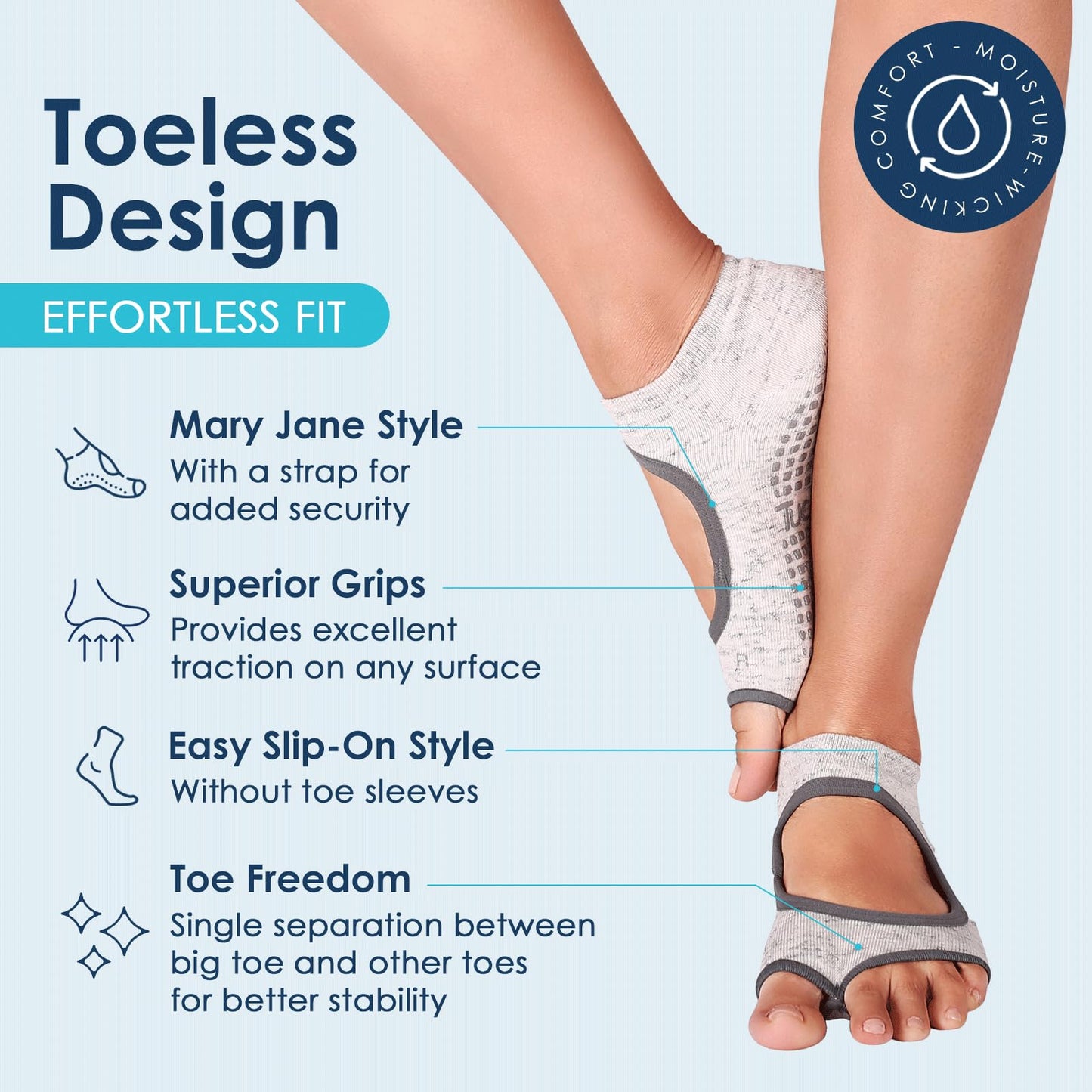 Tucketts Toeless Grip Pilates Socks for Women
