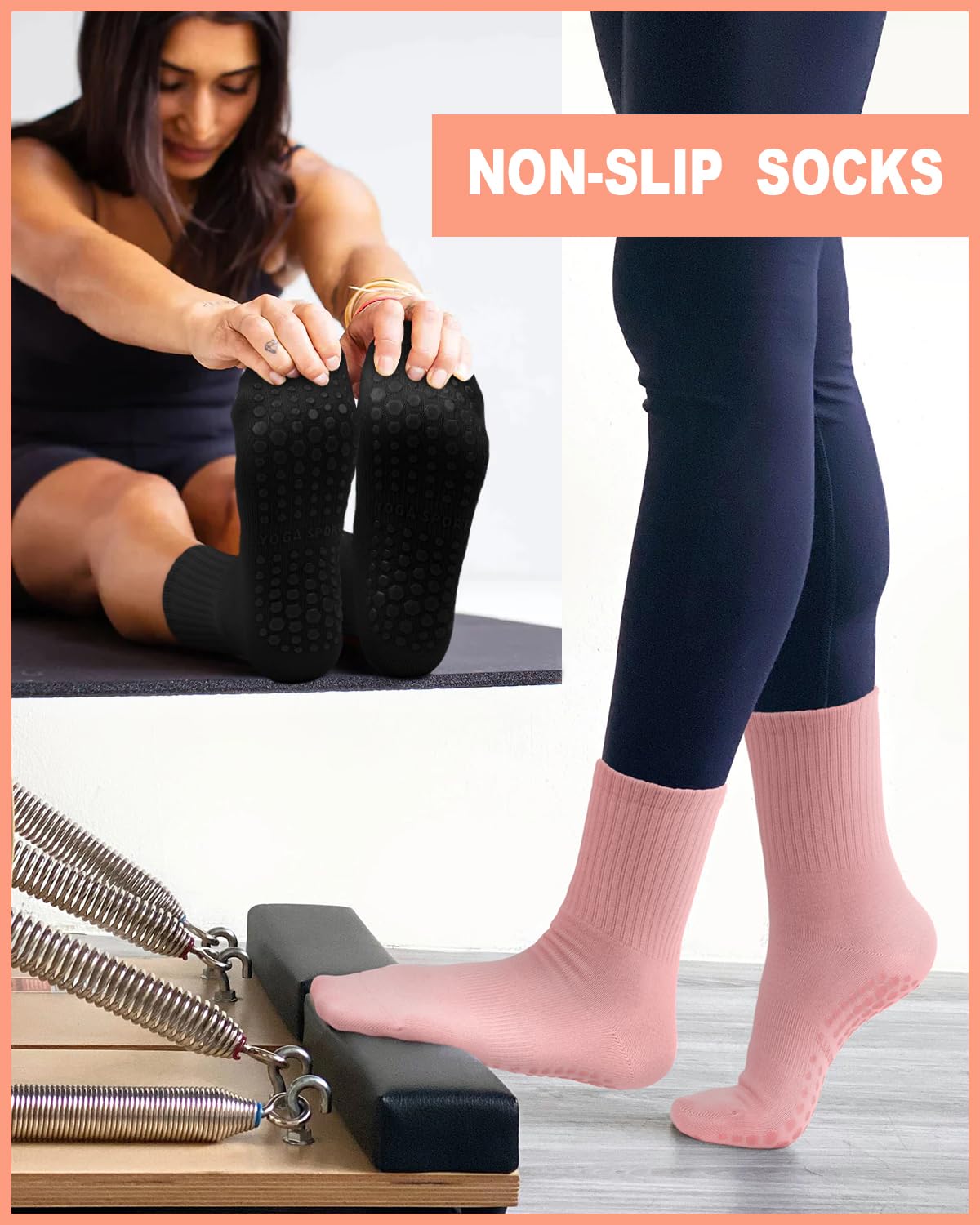 6 Pairs Women’s Non-Slip Pilates & Yoga Socks
