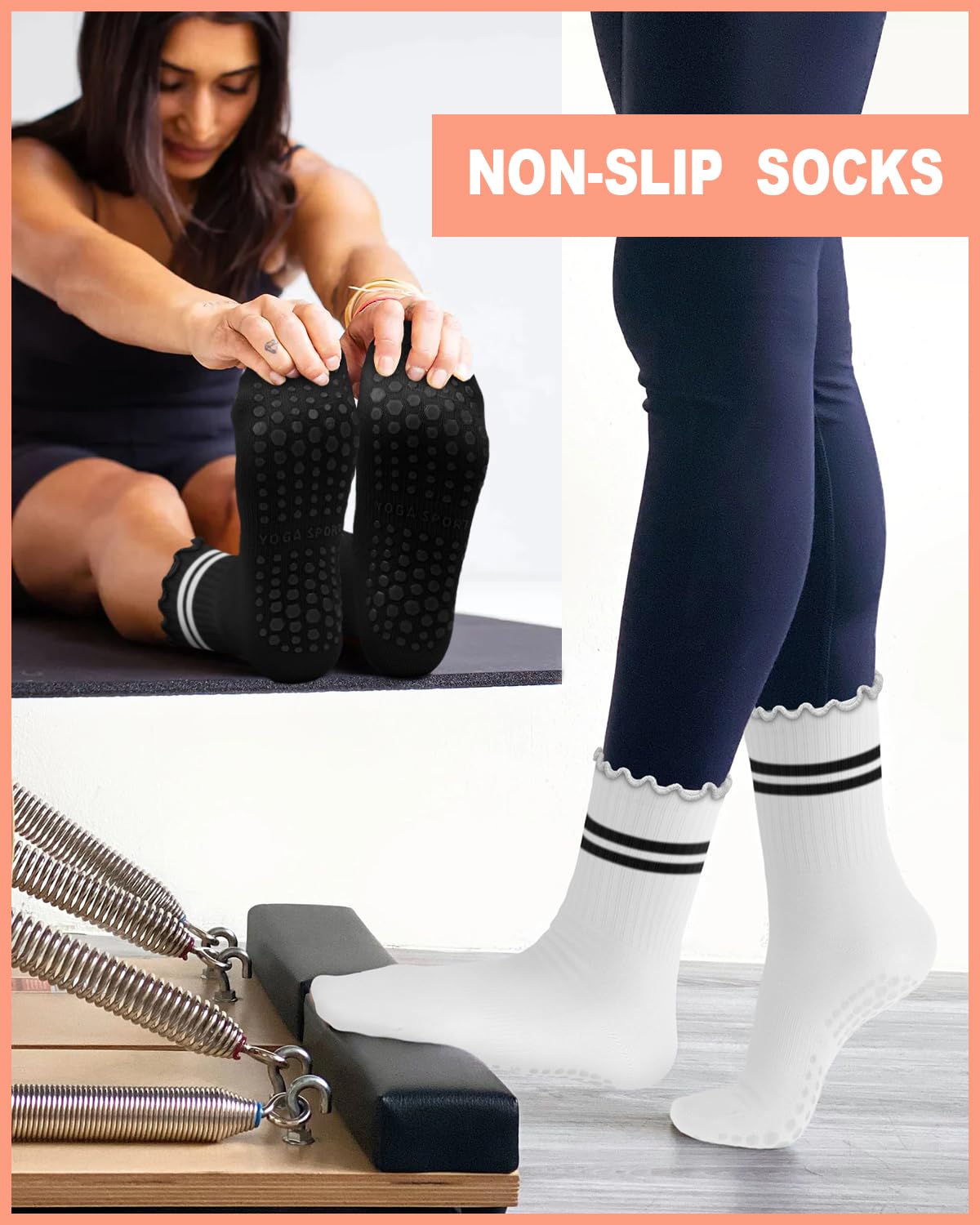 6 Pairs Women’s Non-Slip Pilates & Yoga Socks