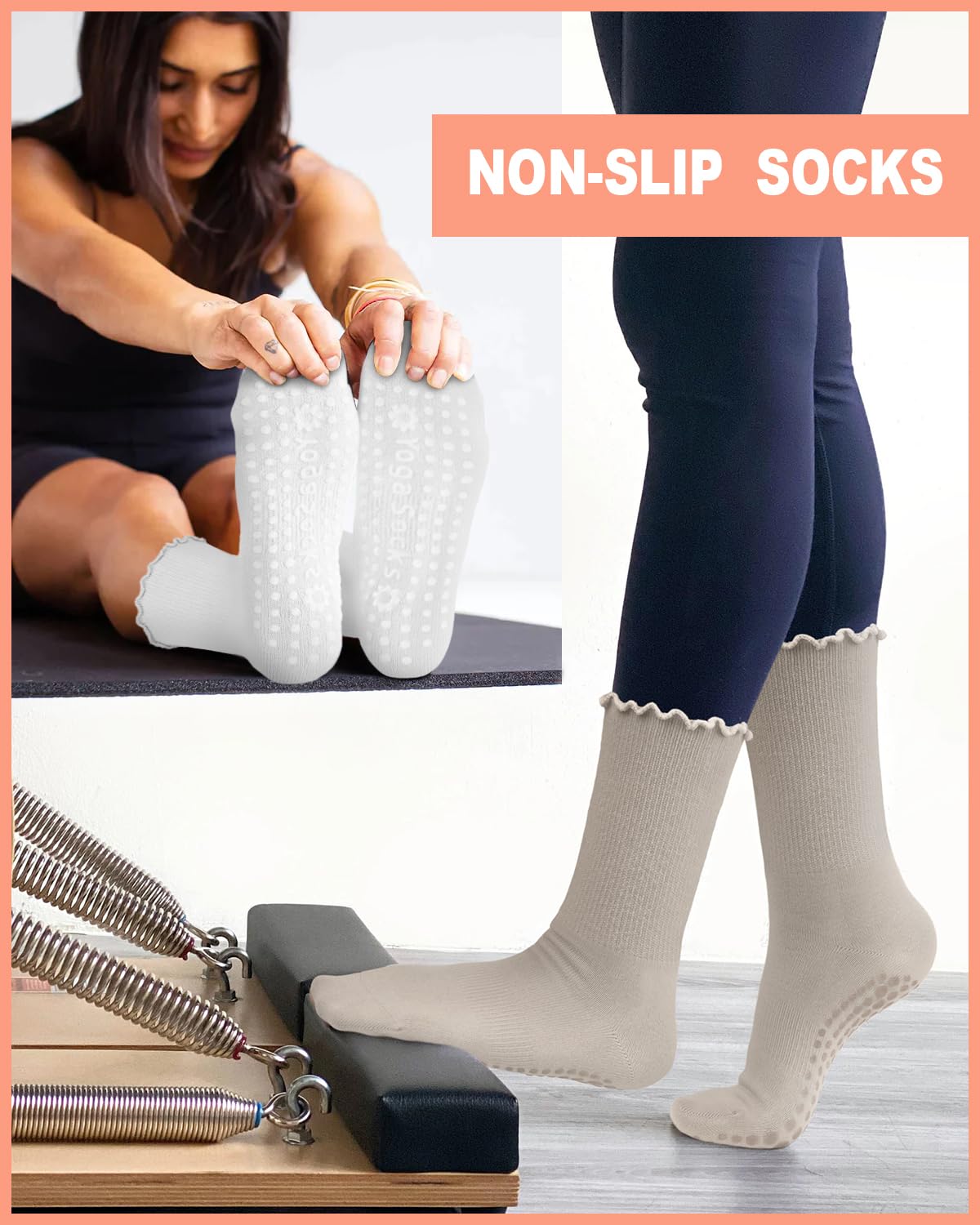 6 Pairs Women’s Non-Slip Pilates & Yoga Socks