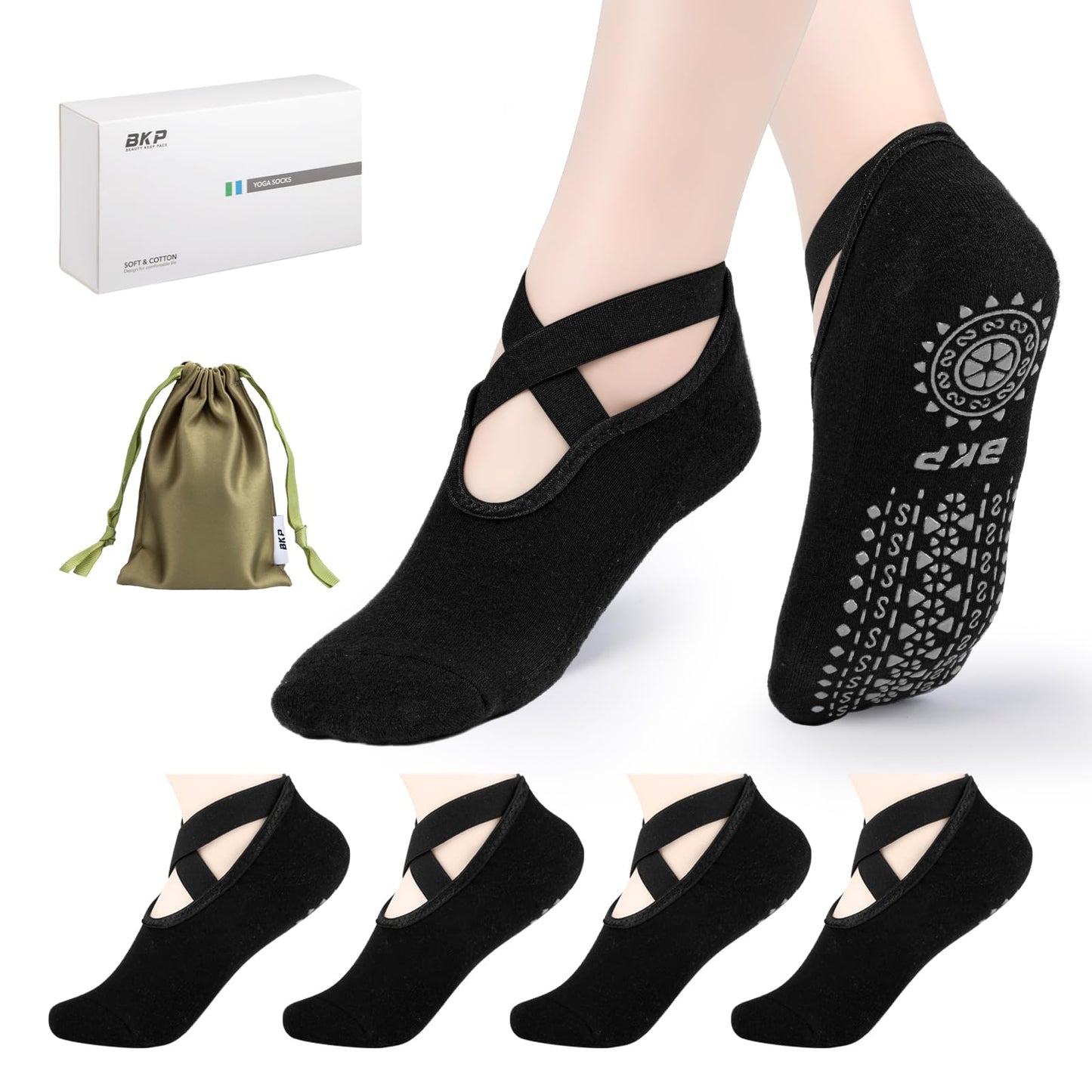 BKP Non-Slip Yoga & Pilates Grip Socks for Women