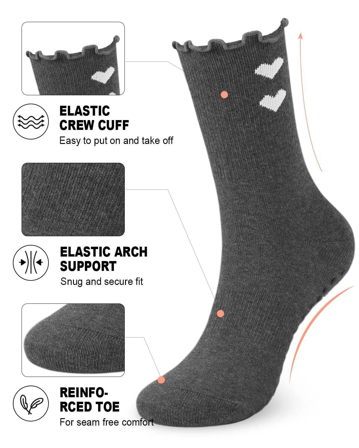 6 Pairs Women’s Non-Slip Pilates & Yoga Socks