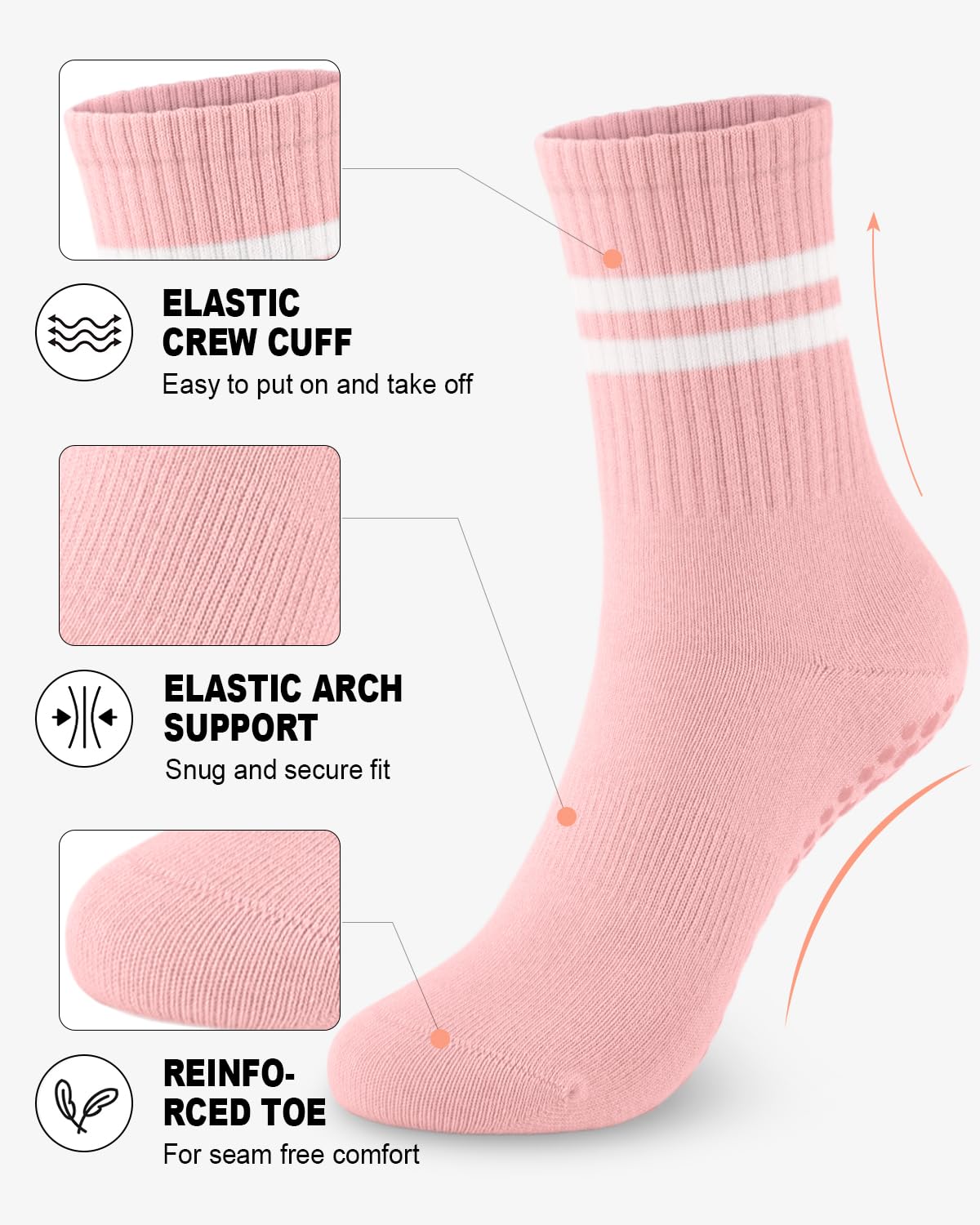 6 Pairs Women’s Non-Slip Pilates & Yoga Socks