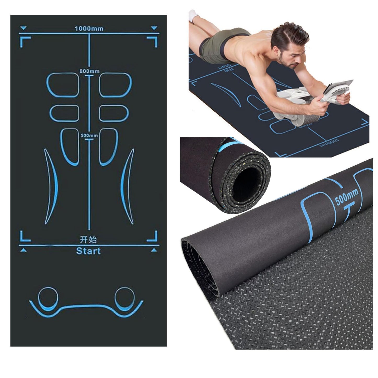 Non-Slip 7mm Exercise & Ab Roller Mat with Bag