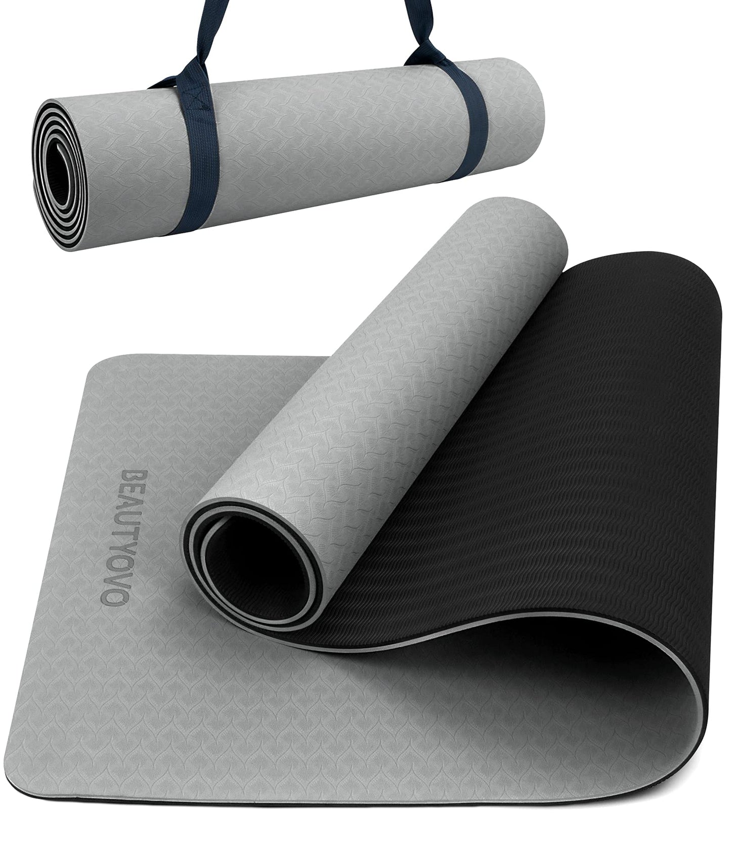 BEAUTYOVO 1/3" Thick Non-Slip Yoga Mat with Strap